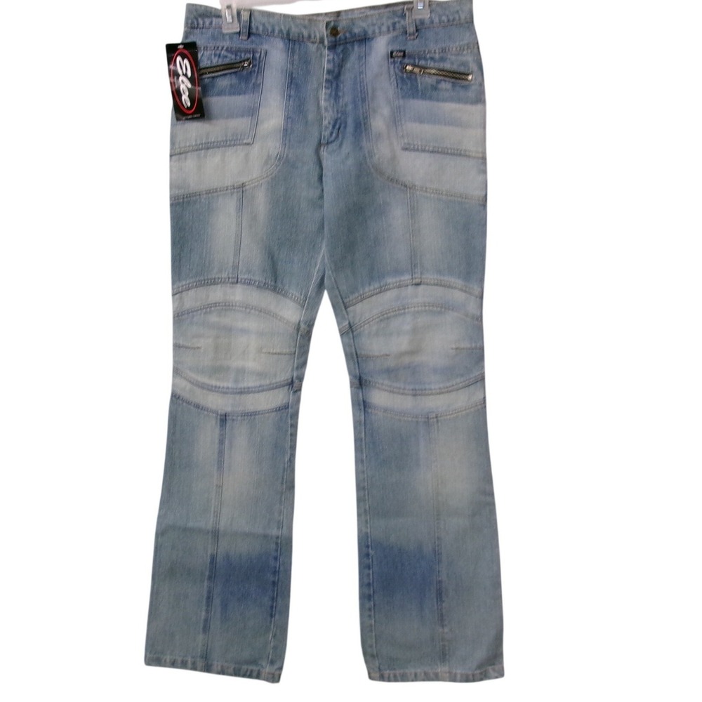 Elee Los Angeles Mens Moto Denim Jeans Light Wash Paneled Streetwear 38x32 NWT